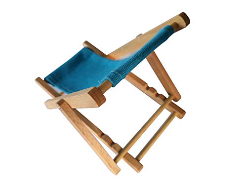 Hanpo Cell Phone Holder Wood & Canvas Beach Deck Chair - Desk Stand for Smart Phone 5.5 Inches (Light Brown) (Turquoise)