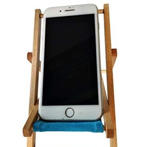 Hanpo Cell Phone Holder Wood & Canvas Beach Deck Chair - Desk Stand for Smart Phone 5.5 Inches (Light Brown) (Turquoise)