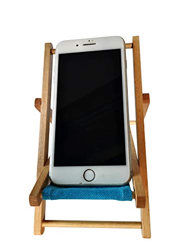 Hanpo Cell Phone Holder Wood & Canvas Beach Deck Chair - Desk Stand for Smart Phone 5.5 Inches (Light Brown) (Turquoise)