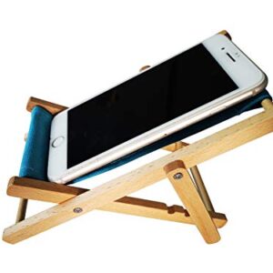 Hanpo Cell Phone Holder Wood & Canvas Beach Deck Chair - Desk Stand for Smart Phone 5.5 Inches (Light Brown) (Turquoise)