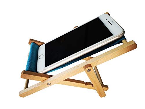 Hanpo Cell Phone Holder Wood & Canvas Beach Deck Chair - Desk Stand for Smart Phone 5.5 Inches (Light Brown) (Turquoise)