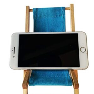 Hanpo Cell Phone Holder Wood & Canvas Beach Deck Chair - Desk Stand for Smart Phone 5.5 Inches (Light Brown) (Turquoise)