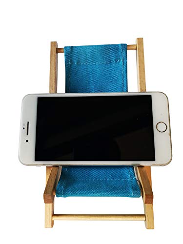 Hanpo Cell Phone Holder Wood & Canvas Beach Deck Chair - Desk Stand for Smart Phone 5.5 Inches (Light Brown) (Turquoise)