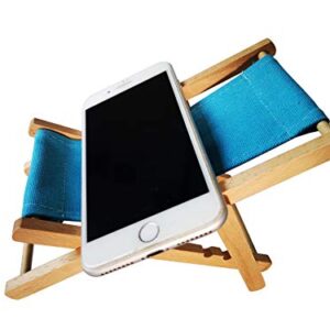 Hanpo Cell Phone Holder Wood & Canvas Beach Deck Chair - Desk Stand for Smart Phone 5.5 Inches (Light Brown) (Turquoise)