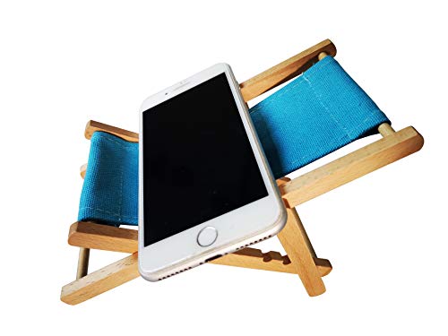 Hanpo Cell Phone Holder Wood & Canvas Beach Deck Chair - Desk Stand for Smart Phone 5.5 Inches (Light Brown) (Turquoise)