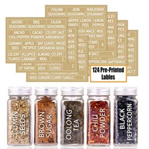 SWOMMOLY 14 Glass Spice Jars with 268 Spice Labels, Chalk Marker and Funnel Complete Set. Square Spice Containers 4oz Seasoning Bottles, Airtight Cap, Pour/sift Shaker Lid.