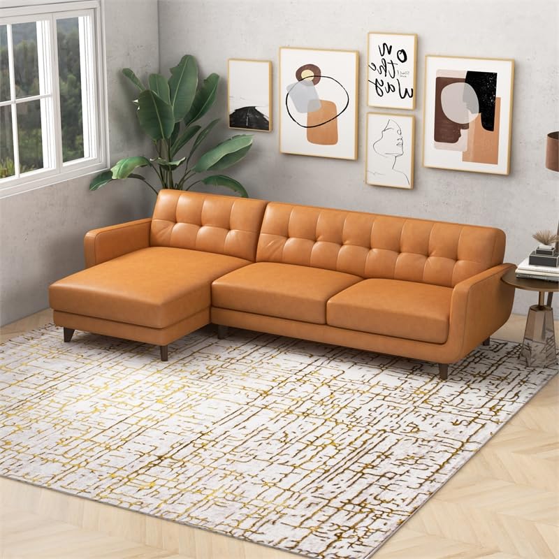 ASHCROFT Davis Modern Living Room Top Leather Corner Sectional Couch in Brown