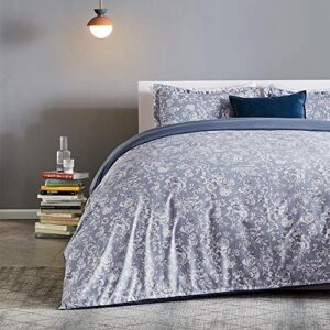 sleep zone bedding duvet cover sets printed pattern elegant peony 120gsm ultra soft zipper closure corner ties, blue, king (104x90 inch | 2 pillow shams)