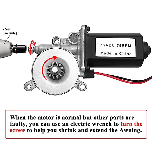 Byenins 266149 RV Power Awning Replacement Universal Motor Compatible with Solera Power Awnings Including Flat, pitched and Short Assemblies, 12-Volt DC and 75-RPM