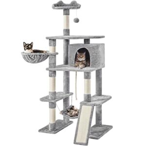 yaheetech 70 inches stable cat tree with padded platform, replaceable dangling balls, hammock, basket and condo, cat tower furniture for kittens, cats and pets