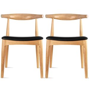 2xhome set of 2 contemporary farmhouse real solid wood cushion seat dining chairs elbow side chair (natural)