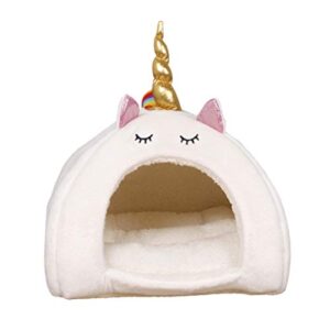 balacoo Hamster Warm Bed House Soft Cushion Couch Hut Guinea Pig Unicorn Design Hammock Hideout for Rabbit Chinchilla Squirrel Hedgehog (White, Size M)