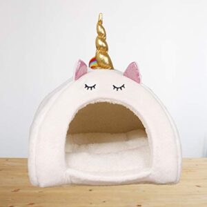 balacoo Hamster Warm Bed House Soft Cushion Couch Hut Guinea Pig Unicorn Design Hammock Hideout for Rabbit Chinchilla Squirrel Hedgehog (White, Size M)