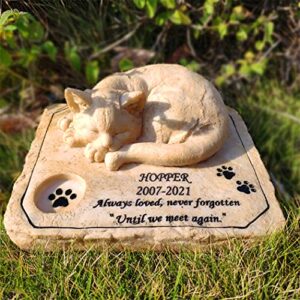 somiss cat memorial stones,personalized pet memorial stones grave markers with a sleeping kitten on the top, 8"×6.5"×3"