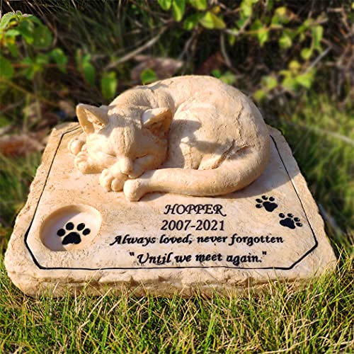 somiss Cat Memorial Stones,Personalized Pet Memorial Stones Grave Markers with A Sleeping Kitten On The Top, 8"×6.5"×3"