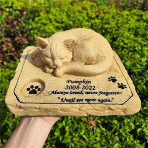 somiss Cat Memorial Stones,Personalized Pet Memorial Stones Grave Markers with A Sleeping Kitten On The Top, 8"×6.5"×3"