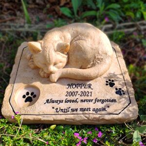 somiss Cat Memorial Stones,Personalized Pet Memorial Stones Grave Markers with A Sleeping Kitten On The Top, 8"×6.5"×3"