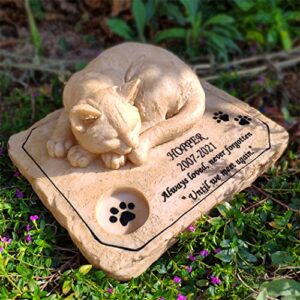 somiss Cat Memorial Stones,Personalized Pet Memorial Stones Grave Markers with A Sleeping Kitten On The Top, 8"×6.5"×3"