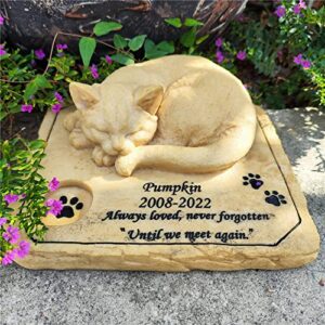 somiss Cat Memorial Stones,Personalized Pet Memorial Stones Grave Markers with A Sleeping Kitten On The Top, 8"×6.5"×3"