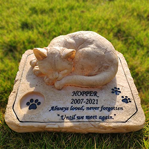 somiss Cat Memorial Stones,Personalized Pet Memorial Stones Grave Markers with A Sleeping Kitten On The Top, 8"×6.5"×3"