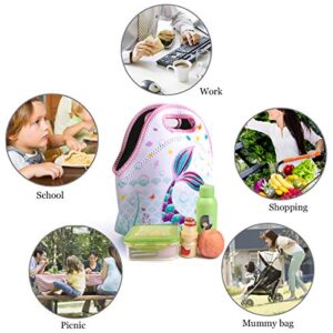 Mermaid Lunch Bag - Neoprene Kids Lunch Bag for Girls Gift Back to School Preschool Kindergarten Elementary Lunchbag Outdoor Picnic Camping Reusable Lunch Tote Bag