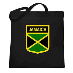 pop threads jamaica soccer football national team crest black 15x15 inches large canvas tote bag