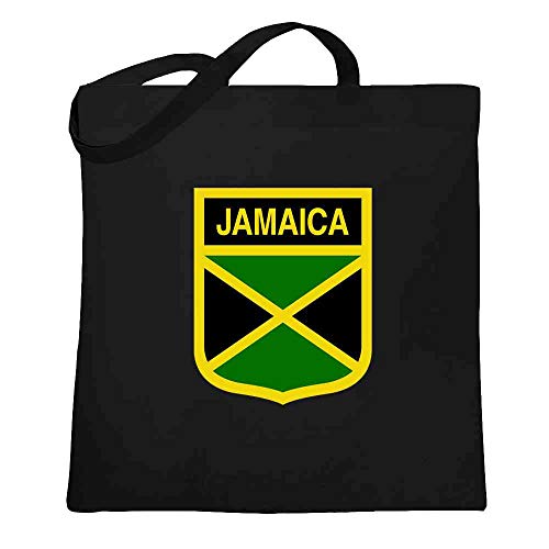 Pop Threads Jamaica Soccer Football National Team Crest Black 15x15 inches Large Canvas Tote Bag