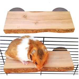 chinchilla wood ledge 2pcs natural wooden shelf standing platform chew toys for hamster rat guinea pig mouse bird 2.6" x 5.9"