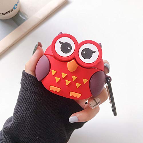 BONTOUJOUR Case for AirPods Pro/3, Cute Funny Creative Big Eyes Red Night Owl Earphone Case, Soft Silicone Earphone Charging Case Cover Protective Skin for AirPods Pro/3 +Hook