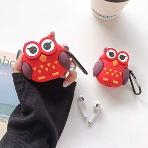 BONTOUJOUR Case for AirPods Pro/3, Cute Funny Creative Big Eyes Red Night Owl Earphone Case, Soft Silicone Earphone Charging Case Cover Protective Skin for AirPods Pro/3 +Hook