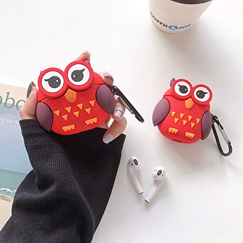 BONTOUJOUR Case for AirPods Pro/3, Cute Funny Creative Big Eyes Red Night Owl Earphone Case, Soft Silicone Earphone Charging Case Cover Protective Skin for AirPods Pro/3 +Hook