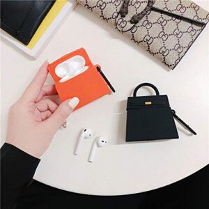 Rertnocnf Compatible with Earbuds Case Airpods 1 & 2, Fashion Hand Bag Design Wireless Earphone Protector Soft Silicone Shockproof Accessories Black