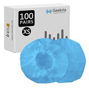 geekria 100 pairs disposable headphones ear cover for small call center headset earcup, stretchable sanitary ear pads cover, hygienic ear cushion protector (xs/blue)