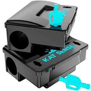 kat sense rat bait station traps, reusable humane rodent box against mice chipmunks n squirrels that work, smart tamper proof cage house to secure bait block and pellets, mouse bait station outdoor