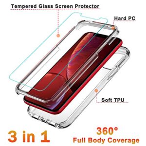 FIRMGE for iPhone 11 Pro Max Case, with 2 x Tempered Glass Screen Protector 360 Full-Body Coverage Hard PC TPU Silicone 3 in 1 Military Grade Shockproof Floral Phone Protective Cover- Clear Flower 01