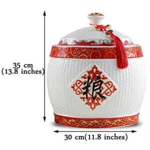 Priority Culture Food Storage Containe Food Rice Storage Containe Sealed Storage Tank,Chinese Jar,Ceramic Rice Cylinder with Lid,Large Capacity Cat and Dog Food Storage Bucket,Chinese Style Design