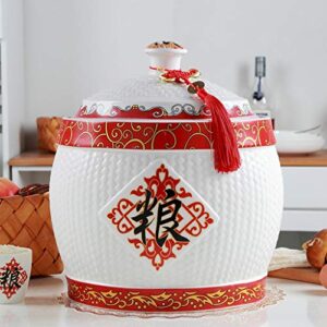 Priority Culture Food Storage Containe Food Rice Storage Containe Sealed Storage Tank,Chinese Jar,Ceramic Rice Cylinder with Lid,Large Capacity Cat and Dog Food Storage Bucket,Chinese Style Design