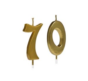 qj-solar glitter gold 70th birthday candles,number 70 cake topper for party decoration