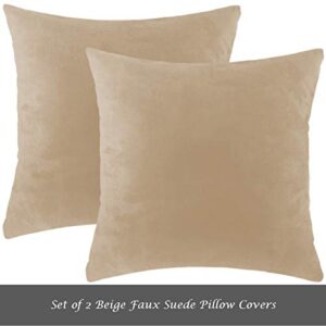 PreciousHome Set of 2 Cream Throw Pillows - Faux Suede Decorative Throw Pillow Covers, Beige Throw Pillow, Beige Pillow Covers, Throw Pillows for Couch, Decorative Pillows 18x18 Inches