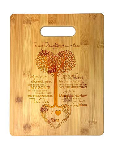 To My Daughter-in-Law Tree Heart Rainbow Sweet Sayings Mother's Day Laser Engraved Bamboo Cutting Board - Wedding, Housewarming, Anniversary, Birthday, Christmas, Gift