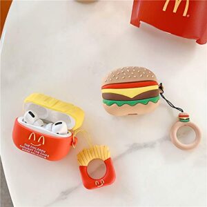 BONTOUJOUR AirPods Pro Case, Creative Fun Food Potato Chips Hamburger Shape Matte Surface TPU Silicone Cover Protective Skin for Apple AirPods Pro +Ring Lanyard -Hamburger