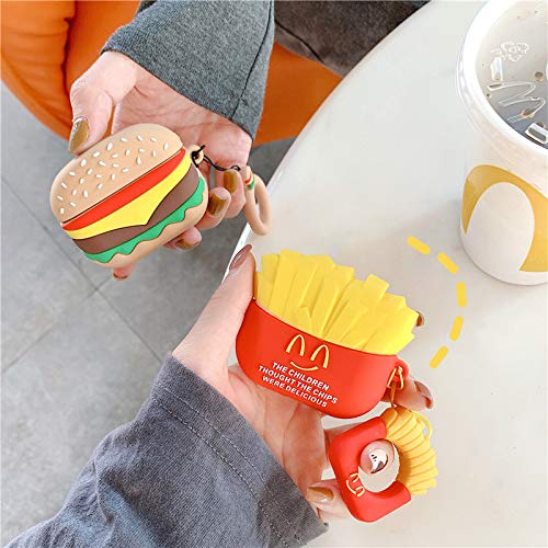 BONTOUJOUR AirPods Pro Case, Creative Fun Food Potato Chips Hamburger Shape Matte Surface TPU Silicone Cover Protective Skin for Apple AirPods Pro +Ring Lanyard -Hamburger