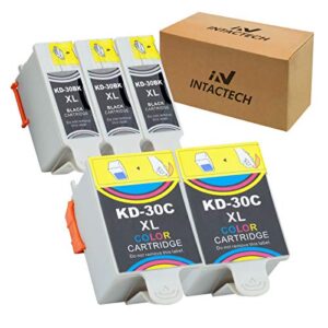 intactech 30xl compatible kodak 30 ink cartridges k30xl 30b 30c black color ink combo pack for kodak esp 3.2 c110 c310 c315 office 2150 2170 hero 3.1 5.1 series printer (3 black, 2 color)