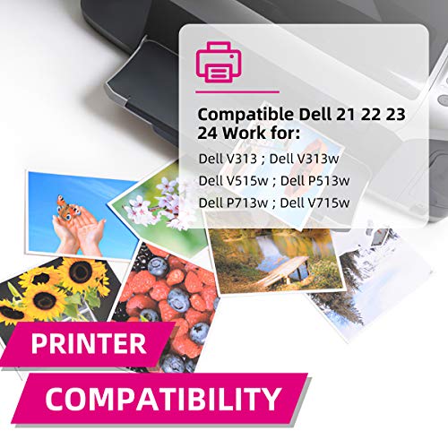 Intactech Compatible Dell Series 21, Series 22, Series 23, Series 24 Ink Cartridges 6-Pack (4 Y498D / 2 Y499D) Work for Dell V313, V313w, V515w, V715w, P513w, P713w Printer