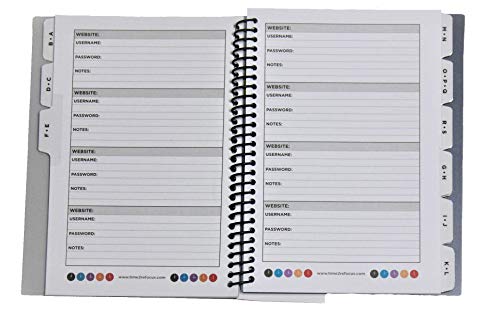 RE-FOCUS THE CREATIVE OFFICE, Password Book Keeper, Small, Mini, Purple, Alphabetical Tabs, Spiral Bound, Removable Sheets, Journal Organizer, Includes Website, Address, Username, Password