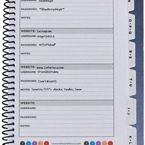 RE-FOCUS THE CREATIVE OFFICE, Password Book Keeper, Small, Mini, Purple, Alphabetical Tabs, Spiral Bound, Removable Sheets, Journal Organizer, Includes Website, Address, Username, Password