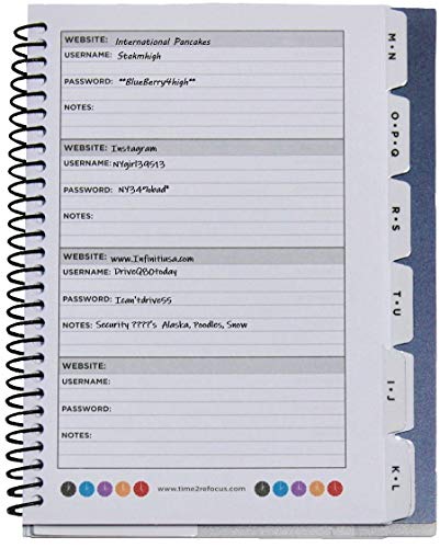 RE-FOCUS THE CREATIVE OFFICE, Password Book Keeper, Small, Mini, Purple, Alphabetical Tabs, Spiral Bound, Removable Sheets, Journal Organizer, Includes Website, Address, Username, Password