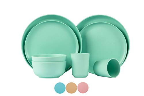 Bamboo Land- Bamboo Fiber Dinnerware Set, Set for 2 Person (8 Pcs), Khaki, Dishwasher Safe Kitchen Plates and Bowls Sets Dish Set, Kitchen Dishes Set, Dishware Sets, Dinner Plate Set, Dinnerware Sets