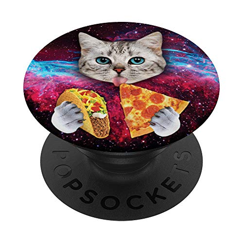 Funny Cute Space Cat Taco Pizza Galaxy Meme Universe Gift PopSockets PopGrip: Swappable Grip for Phones & Tablets