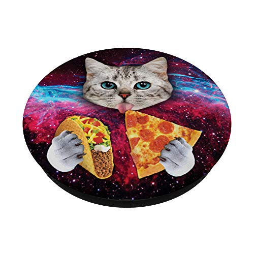 Funny Cute Space Cat Taco Pizza Galaxy Meme Universe Gift PopSockets PopGrip: Swappable Grip for Phones & Tablets